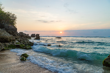 Blue Point (Suluban beach) sunset scenery. Famous surfers place in Bali, Indonesia