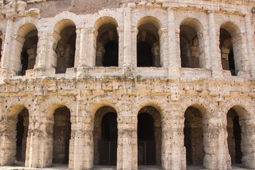 Naklejka premium Exterior view of ancient roman marcellus theater building. Theatre of Marcellus (Teatro di Marcello) is an ancient open-air theatre in Rome, Italy. Rome architecture and landmark.