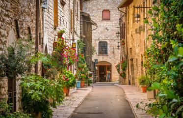 A picturesque sight in Assisi. Province of Perugia, Umbria, central Italy. - obrazy, fototapety, plakaty