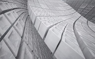 Abstract interior of glass and concrete. Architectural background. 3D illustration and rendering