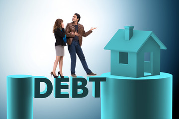 Concept of family taking mortgage loan for house