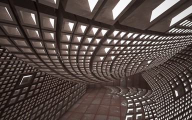 Fototapeta premium Empty abstract room interior of sheets rusted metal and brown concrete. Architectural background. 3D illustration and rendering