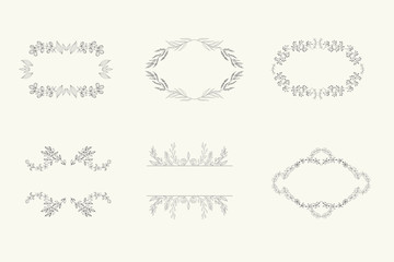 Set of floral frames and wreaths with plant.