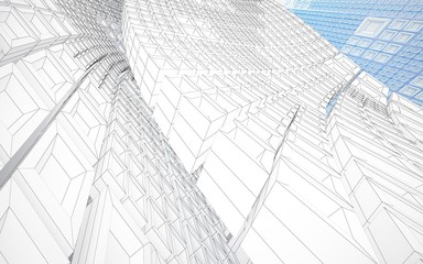 Abstract white interior highlights future. Polygon drawing. Architectural background. 3D illustration and rendering