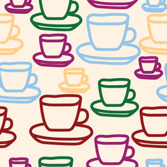 Vector Tea cups Seamless Pattern Design. Perfect for invitations, gift wrapping and scrap booking projects and restaurant or cafe designs