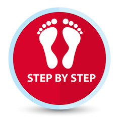 Step by step (footprint icon) flat prime red round button