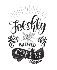 Fototapeta premium Banner with Coffee quotes . Vector hand-drawn lettering .