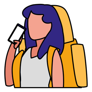 recommend clip art: young woman with climbing bag and smartphone