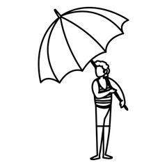 man with beach clothes and umbrella