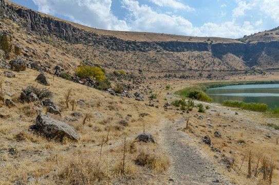 walking path around Narligol Crater Lake  Narkoy, Nigde province, Turkey
