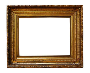 Picture gold wooden frame for design on white  background