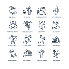 inspi human, irritated lazy lonely lost old motivated lucky meh