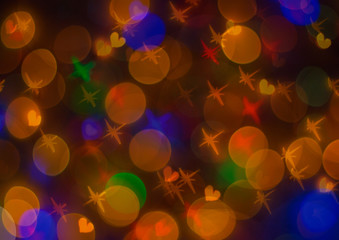 Lights blurred bokeh background from christmas night party for your design, vintage or retro color toned