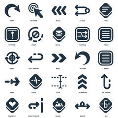 Elements Such As Six, Resize, Image, Right arrow, Favorite, Menu, Return, Type, Next, Upward, Back, Pointer icon vector illustration on white background. Universal 25 icons set.