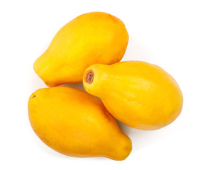 ripe papaya isolated on a white background. Top view. Flat lay