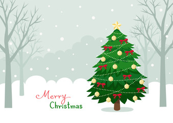 Obraz premium Christmas tree on winter forest background