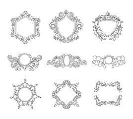 Set of Line Monograms. Vintage Floral Frames