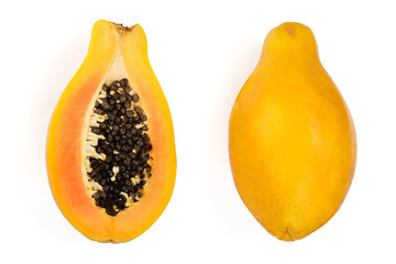 ripe papaya and half isolated on a white background. Top view. Flat lay