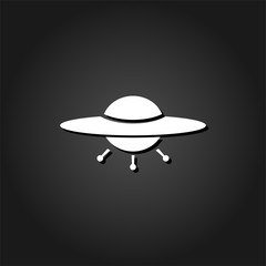 UFO icon flat. Simple White pictogram on black background with shadow. Vector illustration symbol