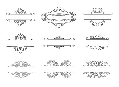 Set of Line Monograms. Vintage Floral Frames