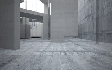 Abstract interior of glass and concrete. Architectural background. 3D illustration and rendering 