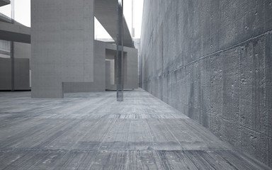 Abstract interior of glass and concrete. Architectural background. 3D illustration and rendering 