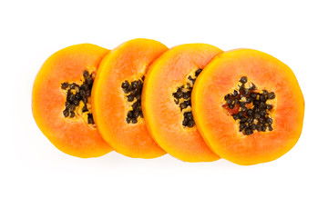 ripe slice papaya isolated on a white background. Top view. Flat lay