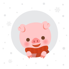 Cute pig in winter