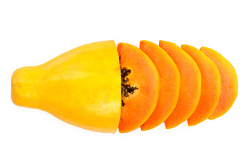 ripe slice papaya isolated on a white background. Top view. Flat lay