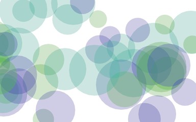 Multicolored translucent circles on a white background. Green tones. 3D illustration