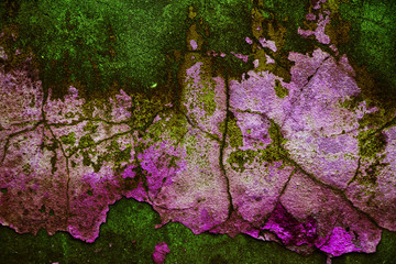Empty old art texture of plaster brick wall. Painted bad scratched surface in fissures of painted...