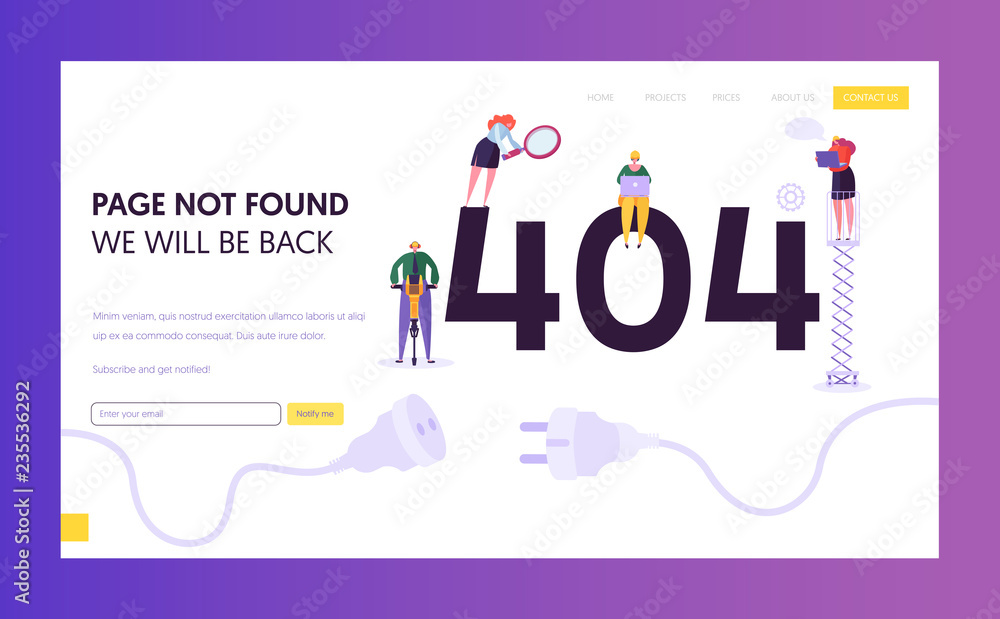 Poster 404 maintenance error landing page template. page not found under construction concept with characte