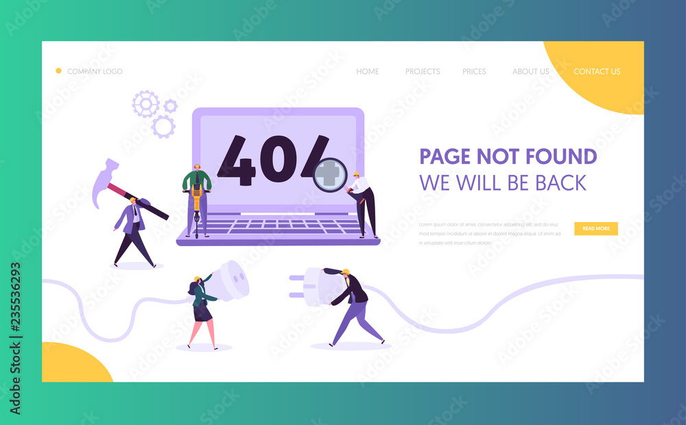 Poster 404 maintenance error landing page template. page not found under construction concept with characte