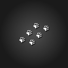 Paw icon flat. Simple White pictogram on black background with shadow. Vector illustration symbol