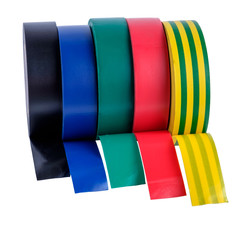 Multicolored insulating tapes roll isolated on white. close-up view