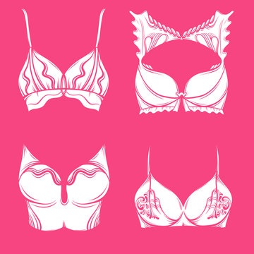 Vector illustration of beautiful collection of bra made in hand drawn sketch style. Artwork in  hand sketched  cartoon style. Template for card poster banner print.