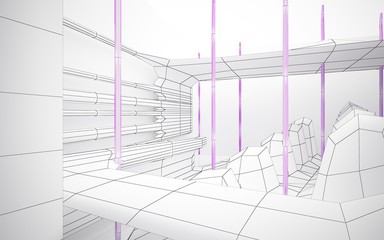 Abstract white interior highlights future. Polygon drawing. Architectural background. 3D illustration and rendering