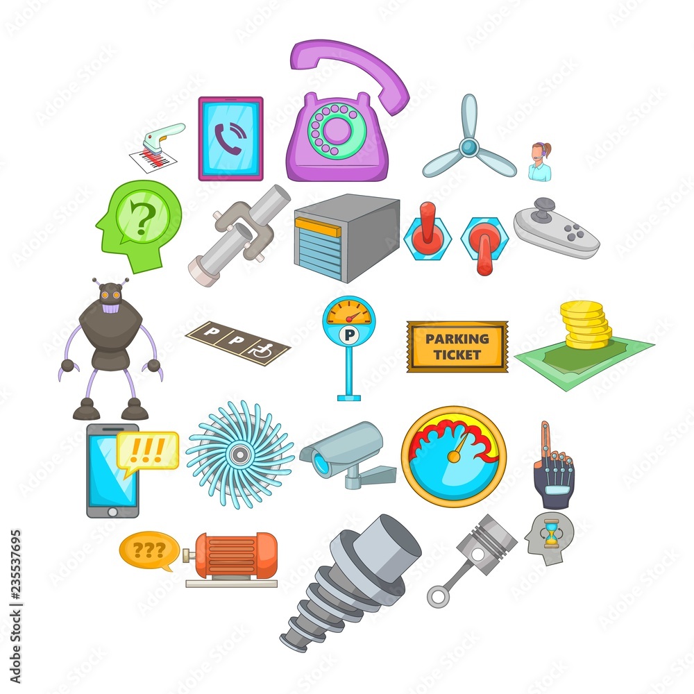 Poster technical support icons set. cartoon set of 25 technical support vector icons for web isolated on wh