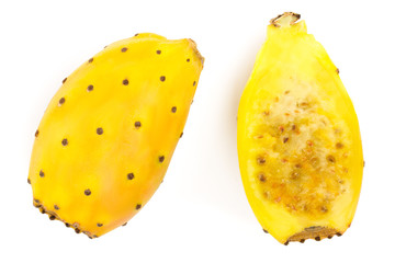 yellow prickly pear or opuntia isolated on a white background. Top view. Flat lay