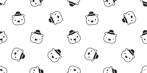 bear seamless pattern polar bear vector hat cap panda teddy scarf cartoon isolated tile background repeat wallpaper illustration