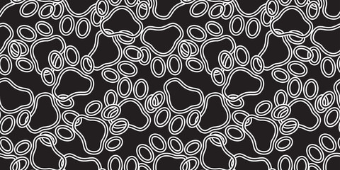 Fototapeta premium Dog Paw seamless pattern vector footprint cat puppy scarf isolated tile background repeat wallpaper cartoon illustration black