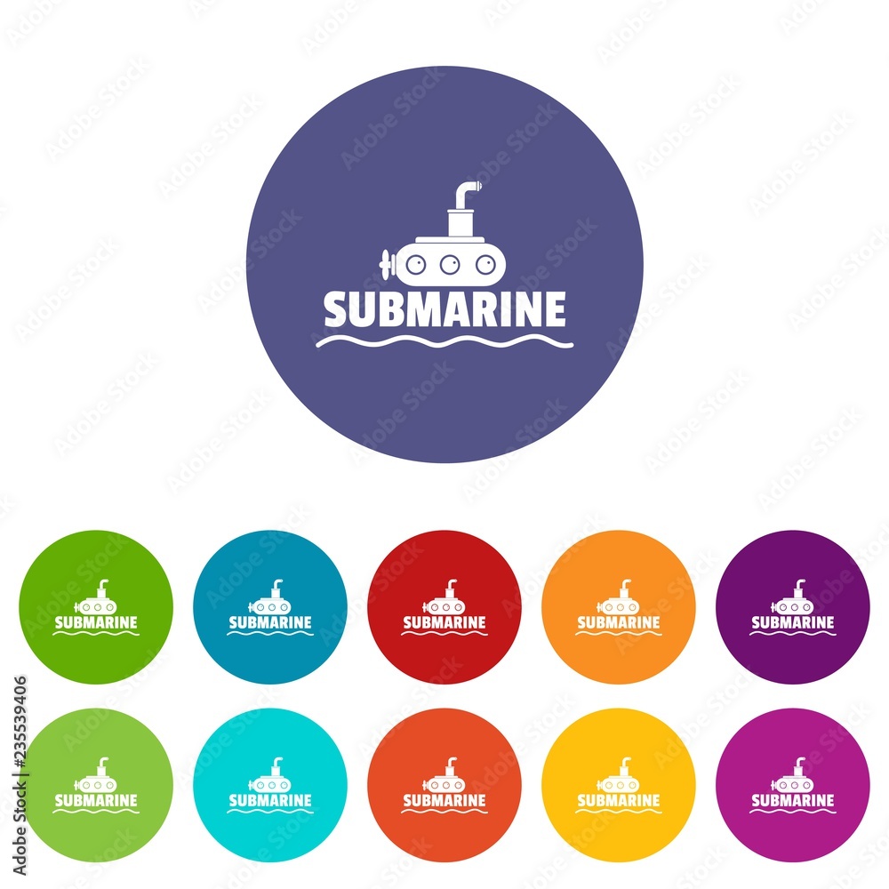 Poster submarine icons color set vector for any web design on white background