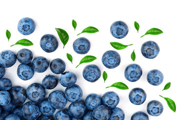 fresh ripe blueberry isolated on white background. Top view. Flat lay pattern