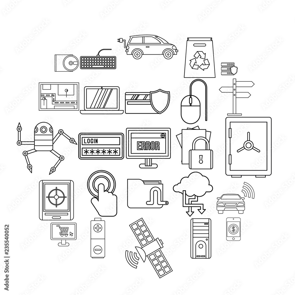 Poster change in technology icons set. outline set of 25 change in technology vector icons for web isolated
