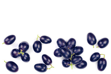 bue grapes isolated on the white background with copy space for your text. Top view. Flat lay pattern