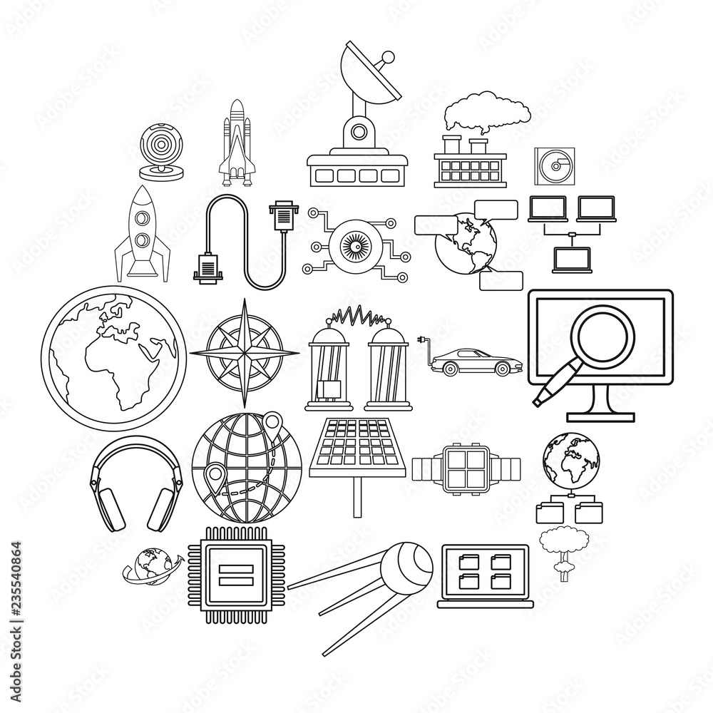 Poster advanced world icons set. outline set of 25 advanced world vector icons for web isolated on white ba