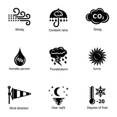 Humidity icons set. Simple set of 9 humidity vector icons for web isolated on white background