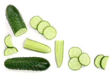 Cucumber slices isolated on white background with copy space for your text. Top view. Flat lay pattern. Set or collection