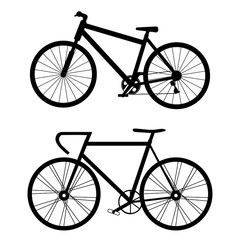 Bicycle silhouettes in different style. Vector illustration.