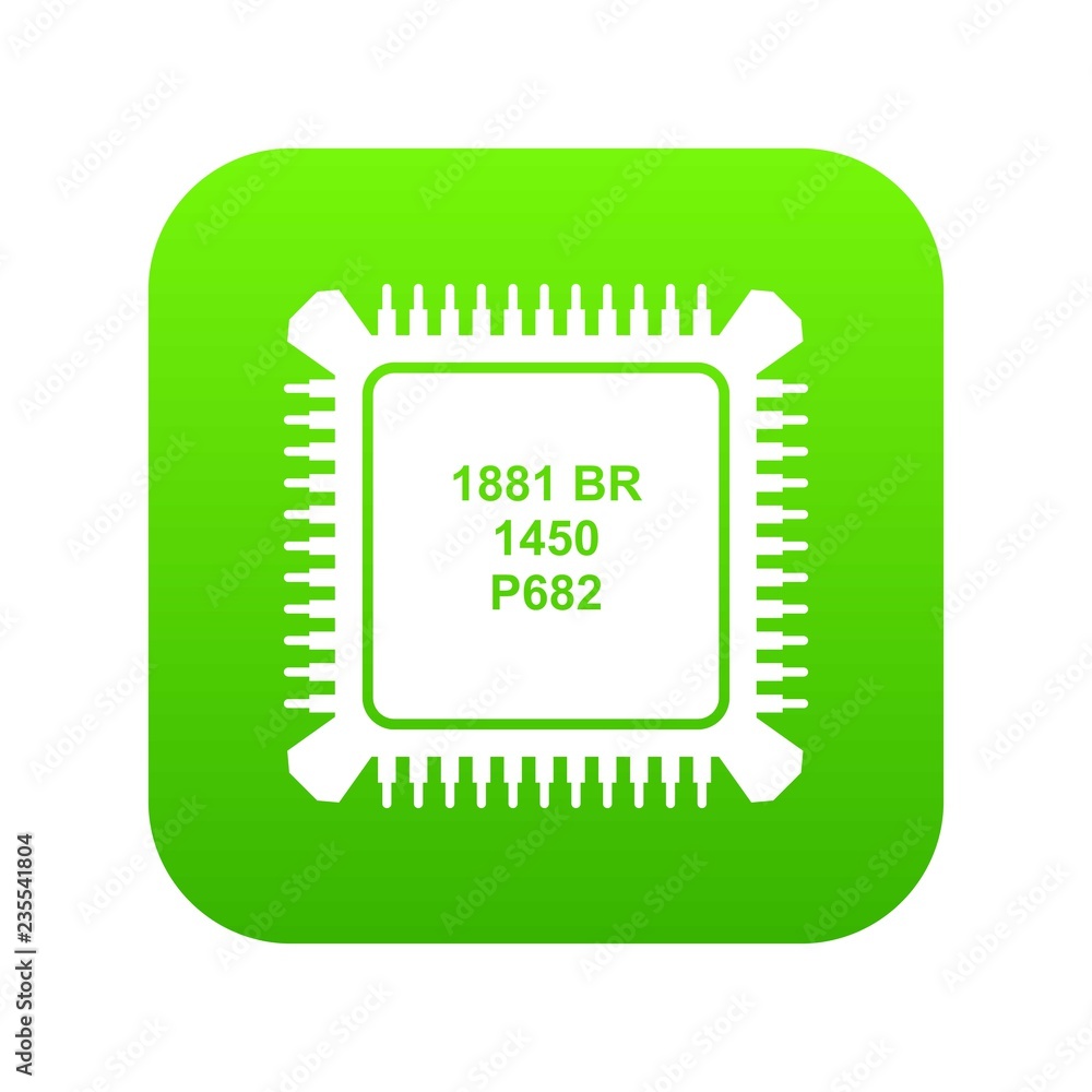 Poster processor microchip icon green vector isolated on white background